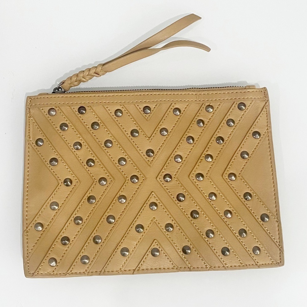 BCBGeneration The Starstruck Clutch Camel Studded Faux Leather